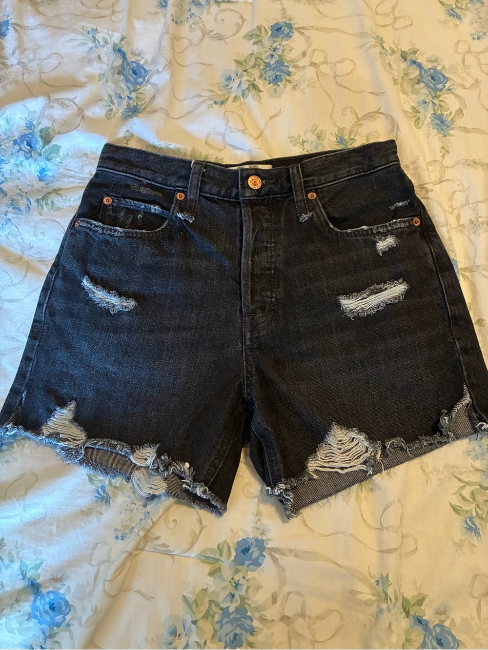 We The Free Black Distressed High-Rise Jean Shorts
